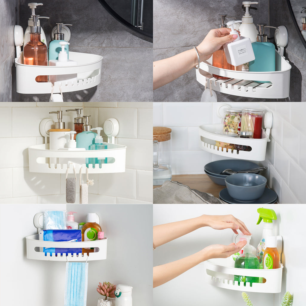 LUXEAR Suction Cup Corner Shower Caddy Wall Mounted Shower Shelf Bathroom  Storage Basket - No-Drilling Removable Plastic Storage Organizer for Bathroom  Shower Kitchen - White 